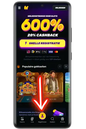 Om je te registreren bij Wino casino, klik je op de registratieknop.