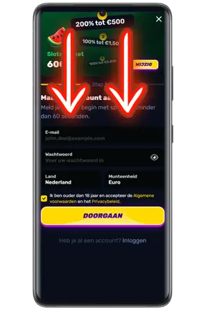 Voer bij Wino Casino je e-mailadres en wachtwoord in.