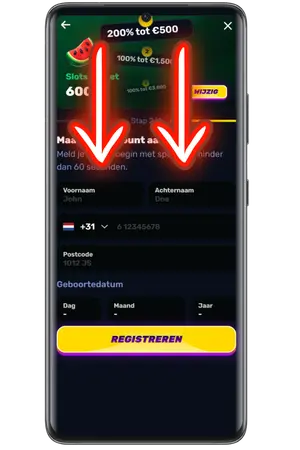 Voer je persoonlijke gegevens in bij Wino Casino